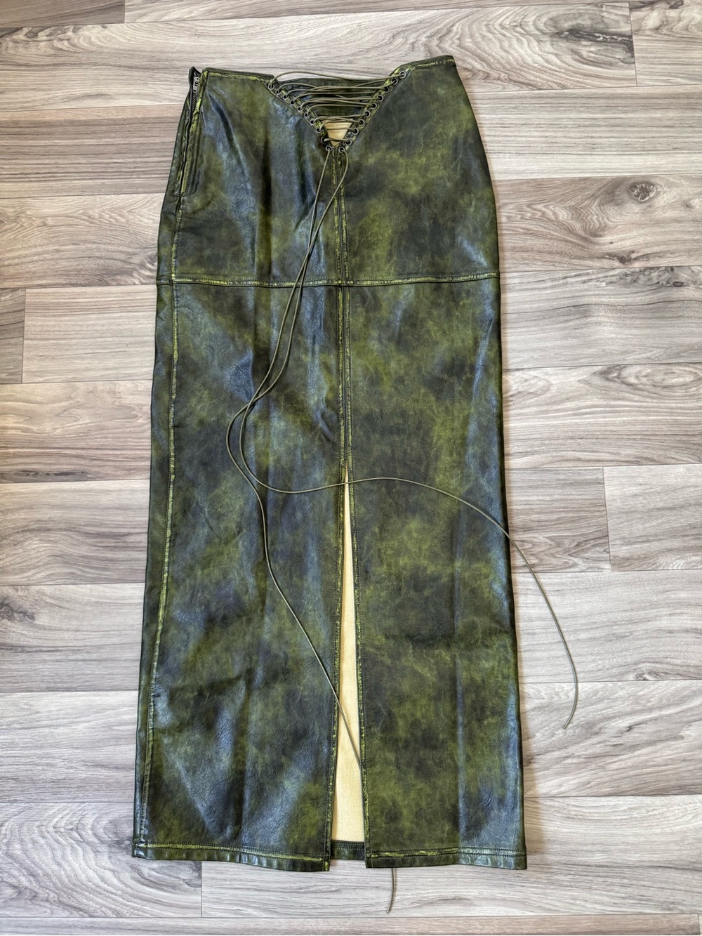 NWT Jaded London Venom Faux Leather Lace Up Maxi Skirt in Green Size US 0